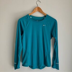 Nike Dri-Fit Teal Long Sleeve Running Performance Shirt Mesh Panels | W’s Small